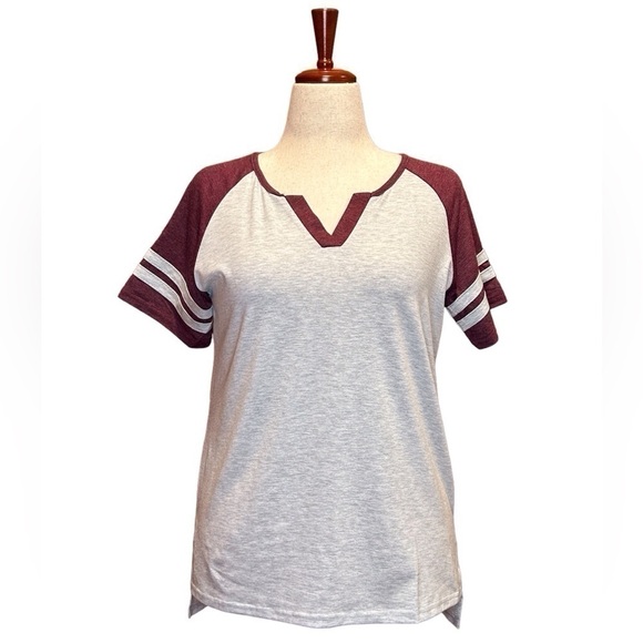Women’s Short Sleeve T-Shirt Varsity Heather Gray/Burgundy/White Size-Medium NWT - Picture 1 of 8
